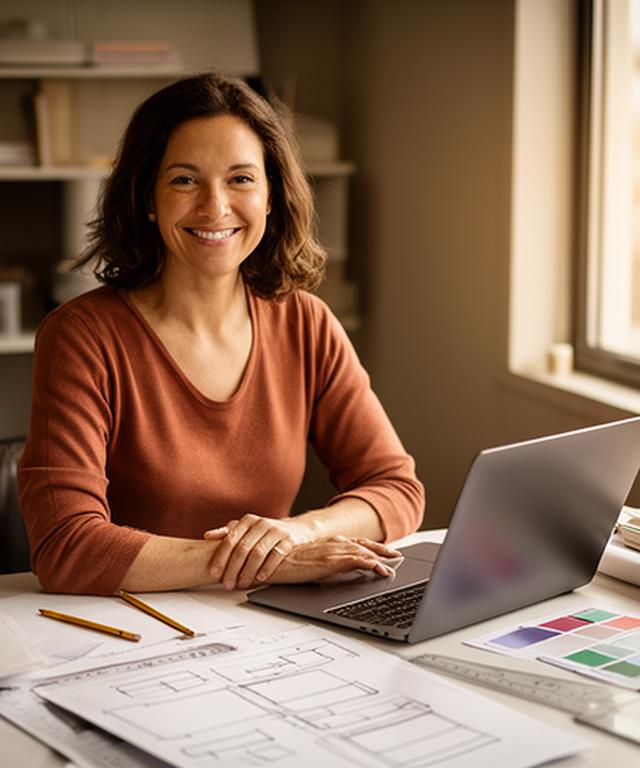 Mynut Zontelli, web designer and marketing specialist, working beside sketches and a laptop in a Burnsville studio
