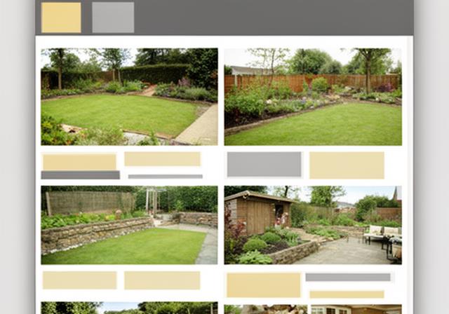 Landscaping website gallery with inconsistent project photos and crowded captions