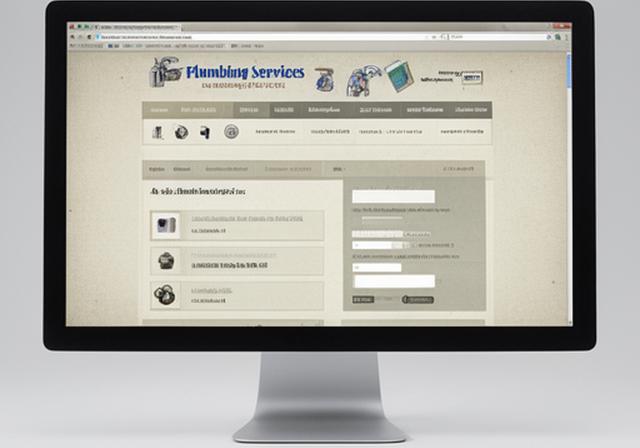 Older plumbing company homepage with crowded navigation and small contact details